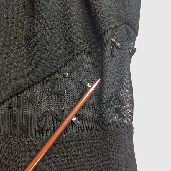 Vtg Jackie Rogers Silk Beaded Whimsigoth Black Sequin Fairy Grunge Prom Dress 6 - Picture 13 of 13